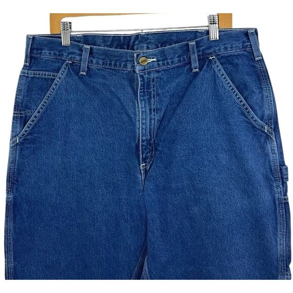 Carhartt Mens Carpenter Jeans Blue 36x30 Dungaree Fit Blue Denim Work B13 DST - Picture 2 of 10